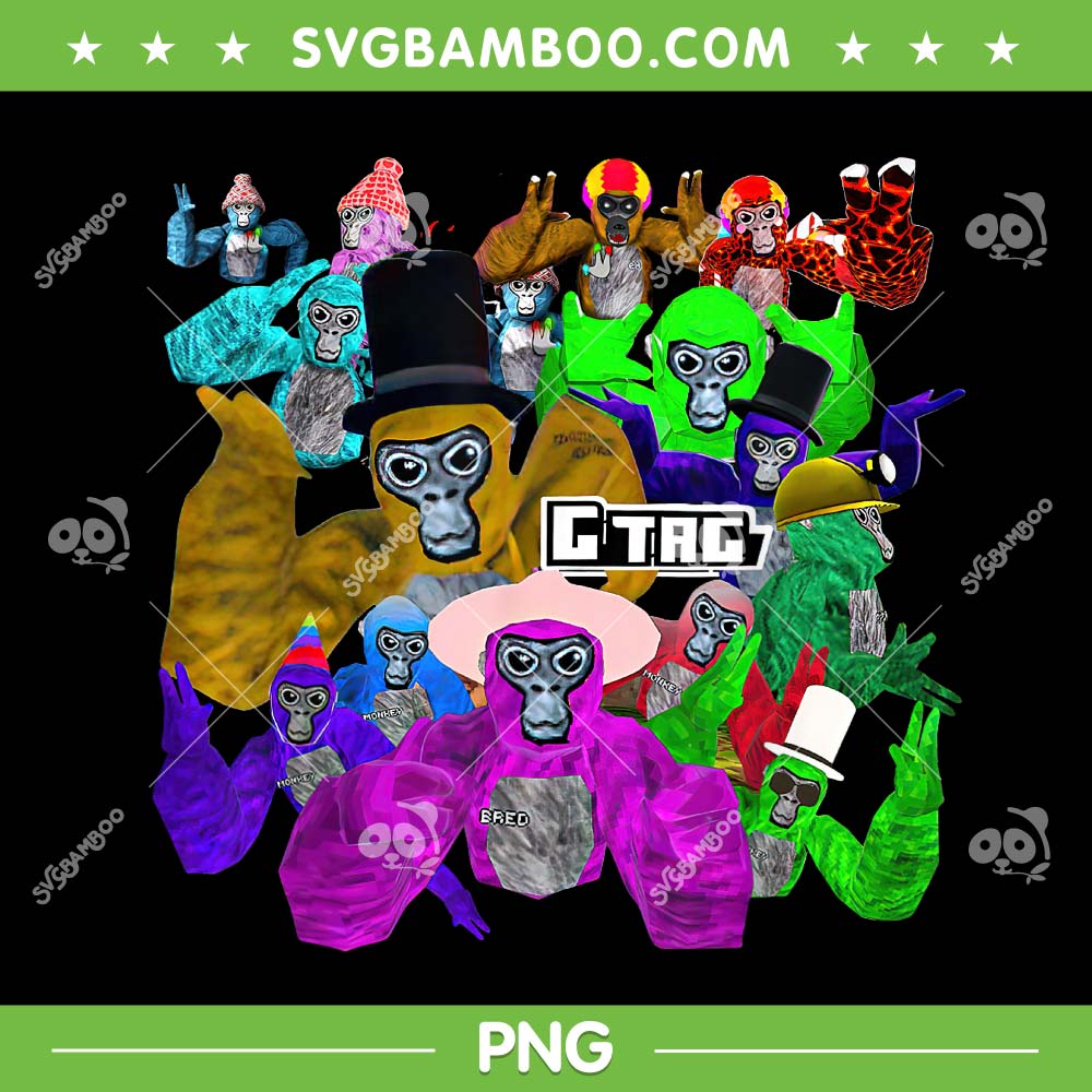 Gorilla Tag Birthday Decorations PNG, Monke Tag VR Gamer Group Shot PNG, G Tag Party PNG