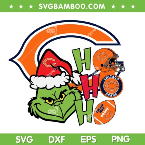 Grinch Chicago Bear Ho Ho Ho SVG PNG, Chicago Bear Christmas SVG, Grinch Face Christmas DXF SVG PNG EPS
