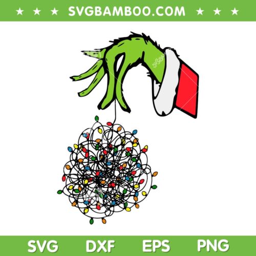 Grinch Hand Christmas Lights SVG PNG, Ornament Christmas Lights SVG, Grinchmas Hand DXF SVG PNG EPS