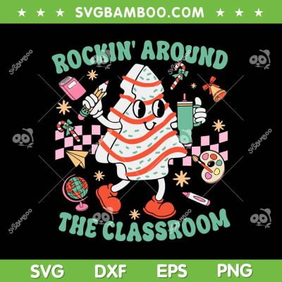 Groovy Rocking Around Classroom SVG, Teacher Christmas Tree Cake SVG, Rockin School DXF SVG PNG EPS Groovy Rocking Around Classroom SVG, Teacher Christmas Tree Cake SVG, Rockin School DXF SVG PNG EPS