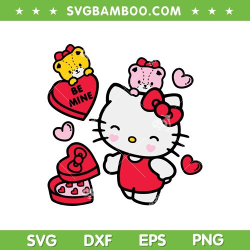 Hello Kitty Be Mine Candy SVG PNG, Kitty Gifts Valentines SVG, Cat Valentines Day DXF SVG PNG EPS