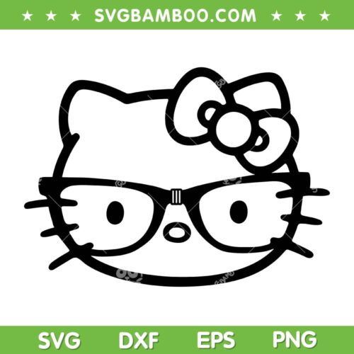 Hello Kitty Black And White Nerd Glasses SVG, Hello Kitty Face SVG, Cute Kitty Glasses DXF SVG PNG EPS