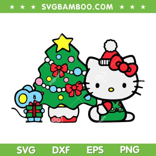 Hello Kitty Christmas Tree SVG PNG, Kitty Santa Hat SVG, Christmas Kawaii Kitty DXF SVG PNG EPS