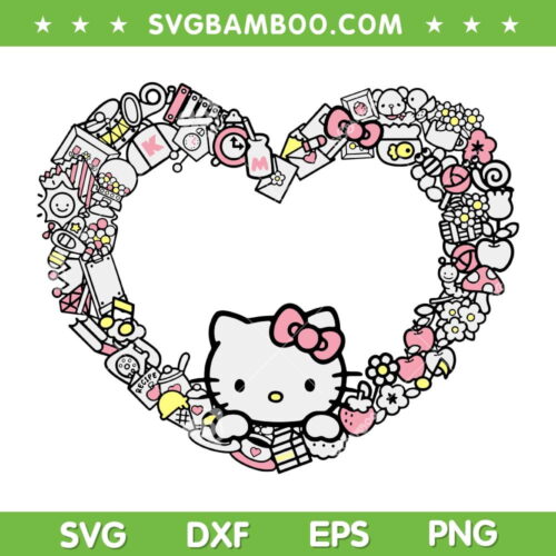 Hello Kitty Heart Favorite Things SVG PNG, Hello Kitty Valentine Heart SVG, Kawaii Kitty Cat DXF SVG PNG EPS