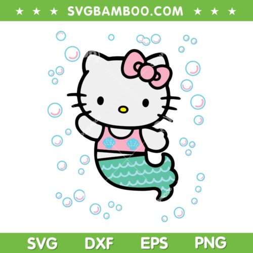Hello Kitty Mermaid SVG PNG, Hello Kitty Ariel SVG, Kawaii Kitty Mermaid DXF SVG PNG EPS