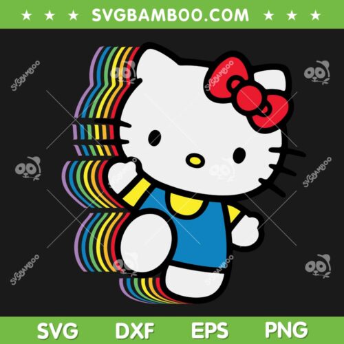 Hello Kitty Rainbow SVG PNG, Cute Kitty Retro Rainbow SVG, Hello Kitty Kawaii DXF SVG PNG EPS