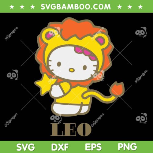 Hello Kitty Zodiac Leo SVG PNG, Kawaii Kitty Zodiac SVG, Cute Zodiac Leo DXF SVG PNG EPS