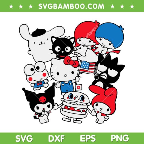 Hello Kitty And Friends SVG PNG, Hello Sanrio USA Americana SVG, Patriotic Hello Kitty DXF SVG PNG EPS