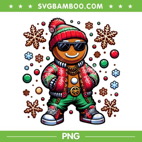 Hip Hop Gingerbread Man PNG, Christmas Gingerbread Hip Hop PNG, Gingerbread And Snowflakes PNG