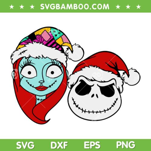 Jack Sally Christmas Sandy Claws Nightmare SVG, Jack And Sally Santa SVG, Nightmare Before Christmas DXF SVG PNG EPS