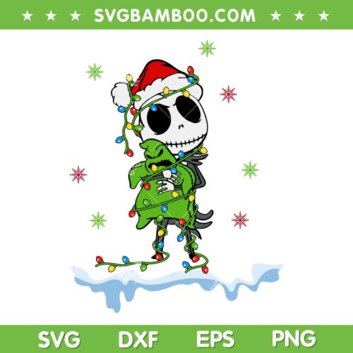 Jack Skellington Christmas Lights SVG PNG, Jack Oogie Boogie Santa Hat SVG, Baby Jack With christmas Lights DXF SVG PNG EPS