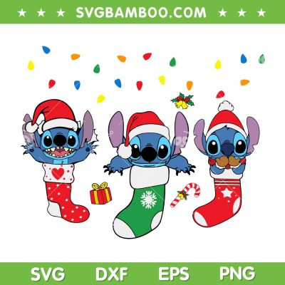Stitch in Socks Merry Christmas SVG PNG, Blue Alien Santa Hat SVG, Disney Stitch Santa DXF SVG PNG EPS
