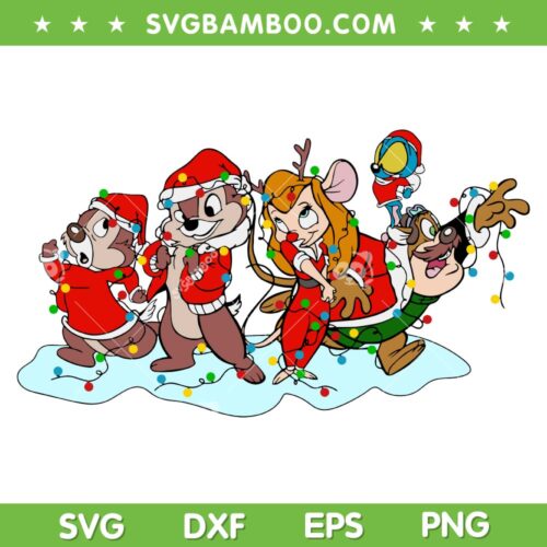 Chip and Dale Friends Christmas SVG PNG, Disney Chip and Dale Xmas Light SVG, Chip Dale Santa Hat DXF SVG PNG EPS