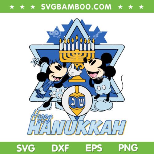 Mickey And Minnie Happy Hanukkah SVG, Disney Mouse Hanukkah SVG, Menorah Hanukkah DXF SVG PNG EPS