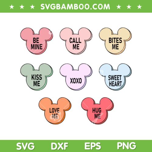 Mickey Mouse Candy Hearts SVG PNG, Mickey Valentines SVG, Disney Valentines Day DXF SVG PNG EPS