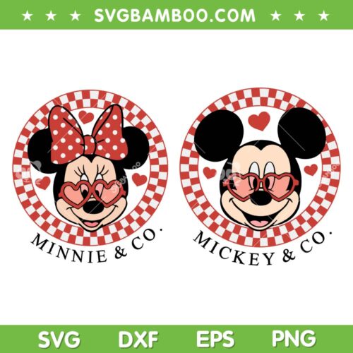 Mickey Mouse Checkered Valentines SVG, Disney Mouse Valentine Couple SVG, Mickey Minnie And Co DXF SVG PNG EPS