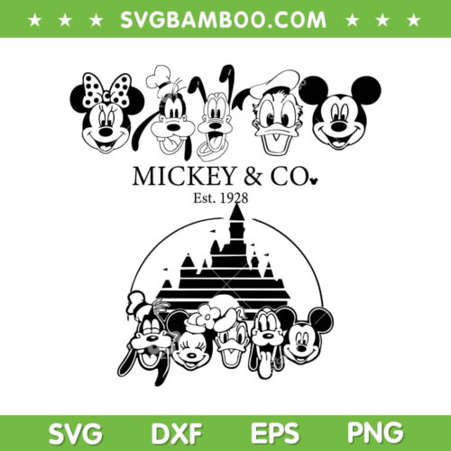 Mickey And Friends Castle SVG PNG, Mickey And Co Est 1928 SVG, Characters Mickey And Friends DXF SVG PNG EPS
