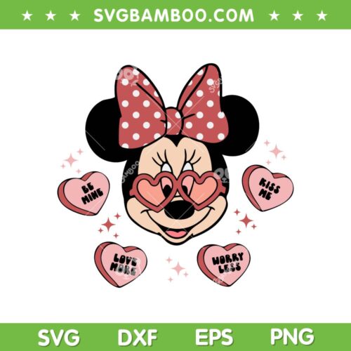 Minnie Mouse Valentine Candy Love SVG PNG, Disney Mouse Glasses Valentines SVG, Minnie Mouse Heart DXF SVG PNG EPS