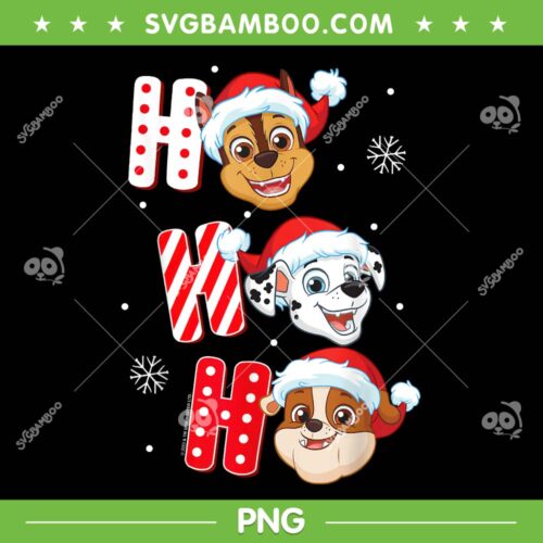 Paw Patrol Christmas Ho Ho Ho PNG, Chase Marshall Rubble Santa Hats PNG, Paw Patrol Santa PNG