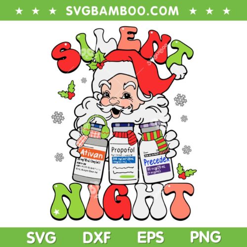 Retro Silent Night ICU Nurse Christmas SVG, Intensive Care Unit Xmas SVG, Santa ICU Nurse DXF SVG PNG EPS