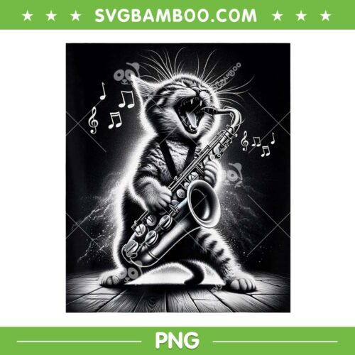 Rock Cat Playing Saxophone PNG, Jazz Sax Musician PNG, Funny Cat Saxophone Music PNG