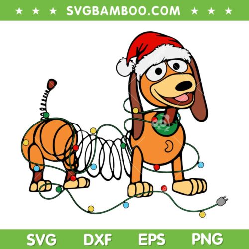 Slinky Dog Merry Christmas SVG PNG, Toy Story Dog Christmas Lights SVG, Santa Slinky Dog Xmas DXF SVG PNG EPS