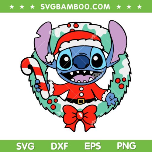 Stitch Christmas SVG PNG, Christmas Wreath Stitch Santa SVG, Stitch Santa Hat DXF SVG PNG EPS