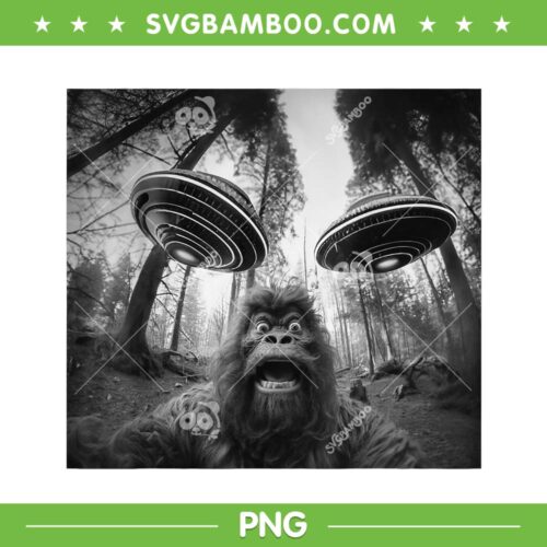 Bigfoot Selfie Sasquatch Alien UFO PNG, Funny Big Foot UFO PNG, Bigfoot UFO Sasquatch PNG