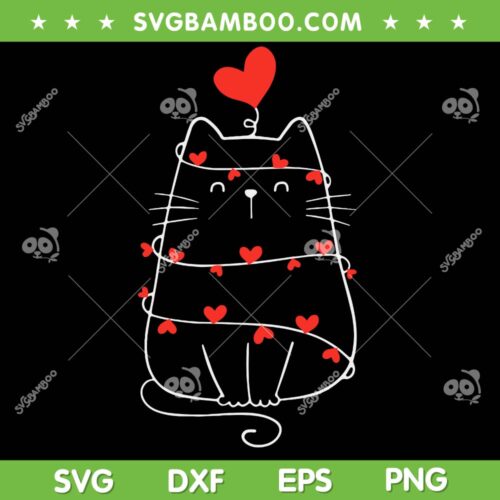 Cat Valentine Heart SVG PNG, Cat Lover SVG, Funny Cat Valentines Day DXF SVG PNG EPS