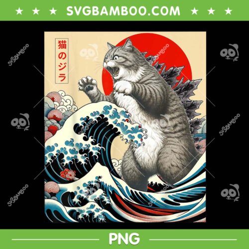 Catzilla Cat Japanese Art PNG, Cat Catzilla PNG, Catzilla Vintage Funny Cute Cat PNG