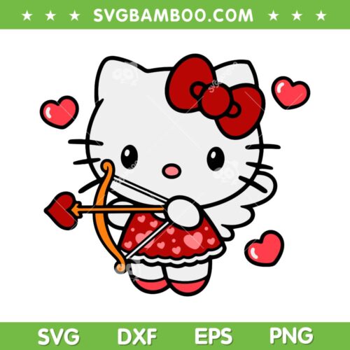 Cupid Hello Kitty SVG PNG, Hello Kitty Valentine SVG, Kitty Cupid Valentines Day DXF SVG PNG EPS