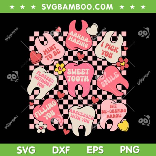 Dental Valentines Day SVG PNG, Retro Teeth Heart Dentist SVG, Sweet Tooth DXF SVG PNG EPS