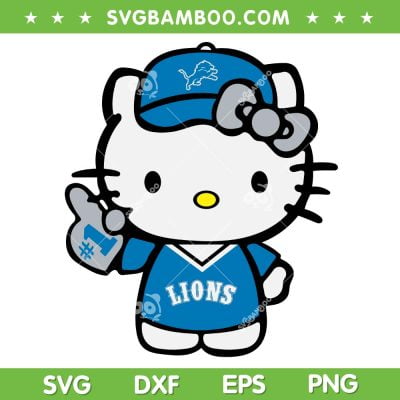 Detroit Lions Hello Kitty SVG PNG, Lions Baseball Number 1 SVG, Kitty Lions Baseball SVG PNG EPS