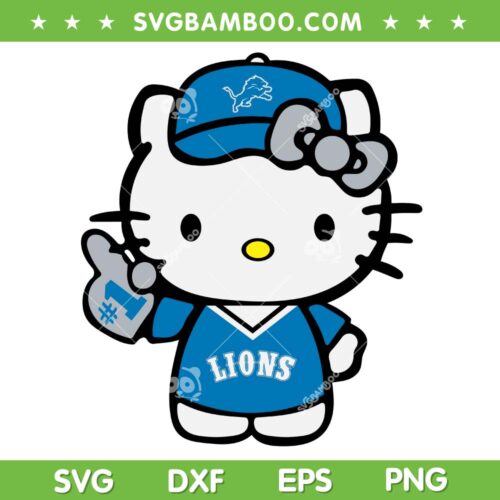 Detroit Lions Hello Kitty SVG PNG, Lions Baseball Number 1 SVG, Kitty Lions Baseball SVG PNG EPS