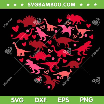 Dinosaur Love Heart SVG PNG, T Rex Valentines Day Heart SVG, Valentine Dinosaur DXF SVG PNG EPS