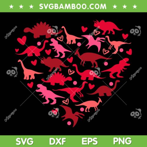 Dinosaur Love Heart SVG PNG, T Rex Valentines Day Heart SVG, Valentine Dinosaur DXF SVG PNG EPS