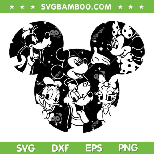Disney Mouse and Friends Mickey Ear SVG, Mickey Mouse and Friends Black and White SVG, Mouse Ear DXF SVG PNG EPS