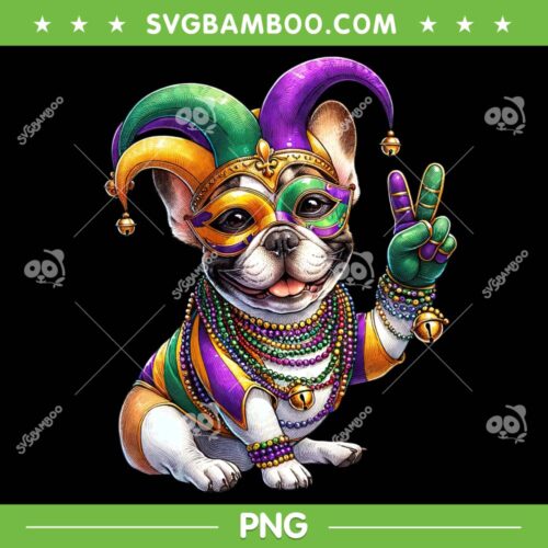 Dog Mardi Gras Peace Sign Hand PNG, Mardi Gras French Bulldog PNG, Dog Peace Sign PNG