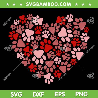 Dog Paw Valentine Heart SVG PNG, Cat Dog Paws Heart SVG, Valentines Dog Cat Paws Heart DXF SVG PNG EPS