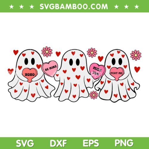 Ghost Heart Valentine Day SVG PNG, Valentine Ghost SVG, Ghost Love Hearts DXF SVG PNG EPS