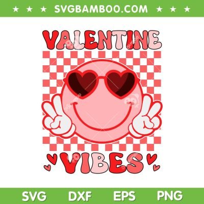 Groovy Valentine Vibes SVG PNG, Smiley Valentines Heart SVG, Valentine Vibes Smiley Face DXF SVG PNG EPS