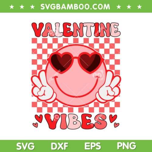 Groovy Valentine Vibes SVG PNG, Smiley Valentines Heart SVG, Valentine Vibes Smiley Face DXF SVG PNG EPS