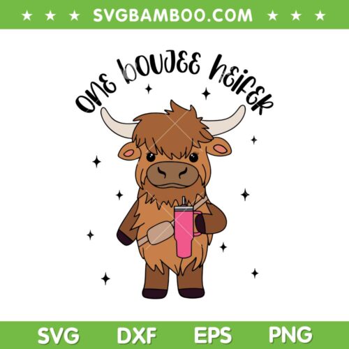 Heifer Highland Cow Bougie SVG PNG, Cow Stanley Tumbler And Bag SVG, One Bougie Heifer DXF SVG PNG EPS