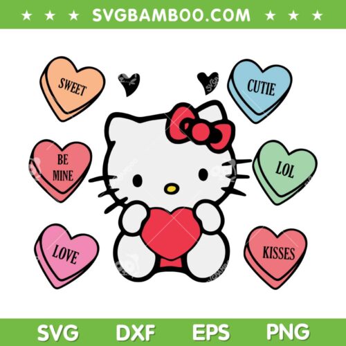 Hello Kitty Candy Heart SVG PNG, Sanrio Friends Valentine Day SVG, Kitty Valentine Hearts DXF SVG PNG EPS