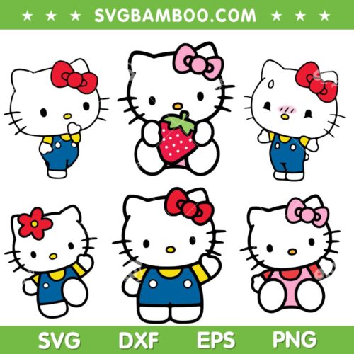 Hello Kitty SVG Bundle, Sanrio Cat SVG Bundle, Strawberry Hello Kitty DXF SVG PNG EPS