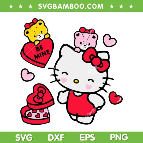 Hello Kitty Valentines Candy Heart SVG PNG, Hello Kitty Be Mine SVG, Kitty Happy Valentines Day DXF SVG PNG EPS
