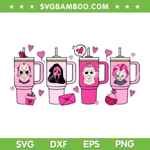 Horror Killer Tumbler Valentine SVG PNG, Horror Movie Obsessive Cup Disorder Valentine SVG, Ghostface Jason Myers Cup Heart DXF SVG PNG EPS