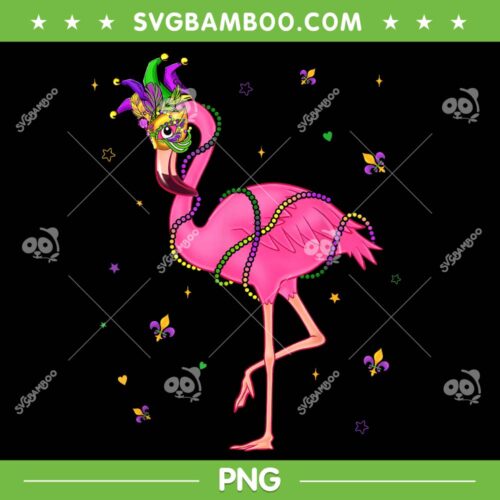Jester Flamingo Beads Mardi Gras PNG, Flamingo Fat Tuesday PNG, Flamingo Mardi Gras Vintage PNG