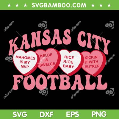 Kansas City Football Candy Hearts SVG PNG, KC Chiefs Heart Love SVG, Chiefs Football Valentines Day DXF SVG PNG EPS