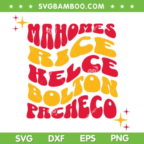 Mahomes Rice Kelce Bolton Pacheco SVG, Kansas City Chiefs SVG, Patrick Mahomes DXF SVG PNG EPS